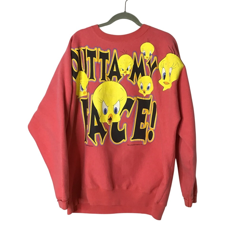 Tweety Bird Looney Tunes VTG GET‎ OUT OF MY FACE! Womens Sweater X-Large READ